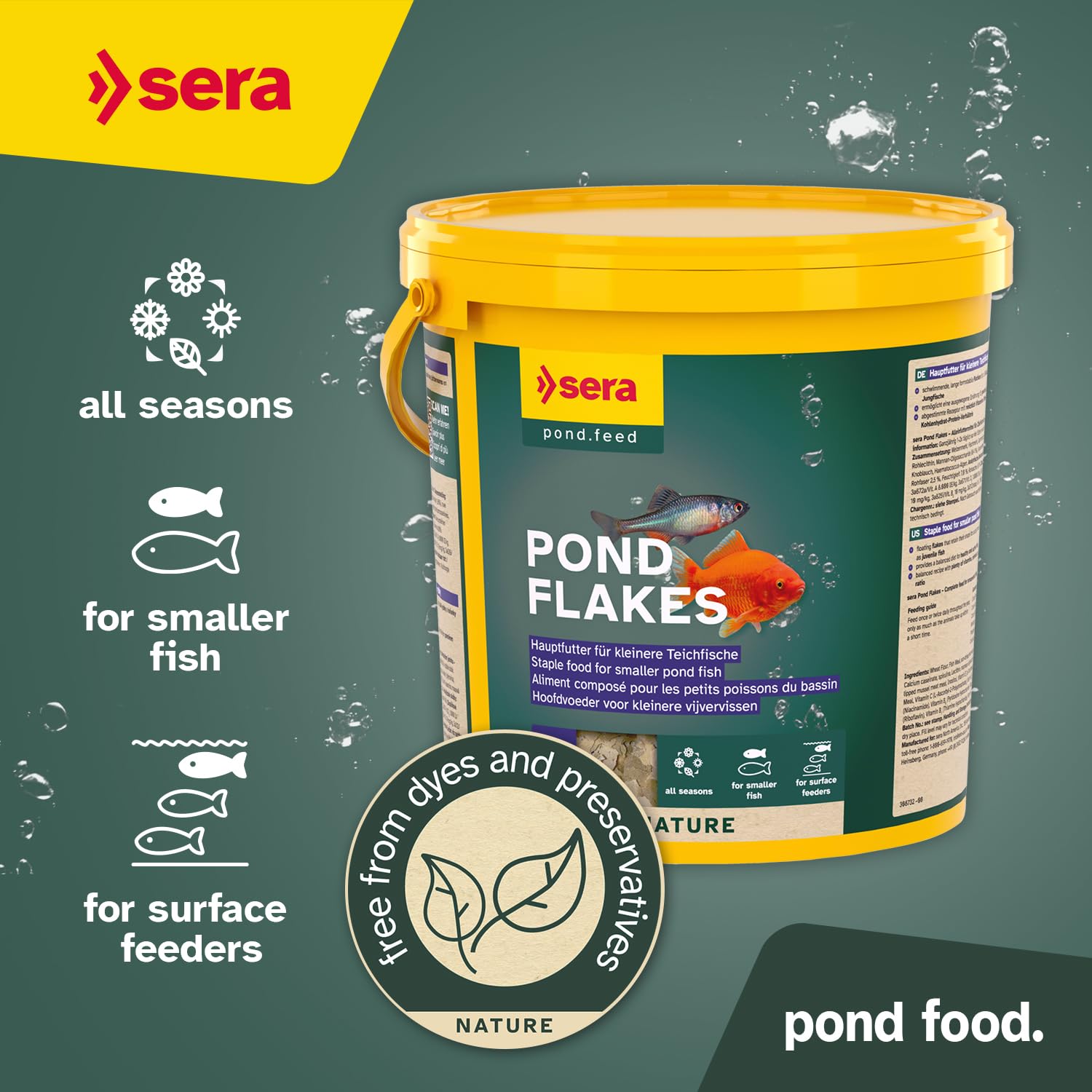 Sera Pond Flakes juvenile-fish-diet highlights small fish nutrition.