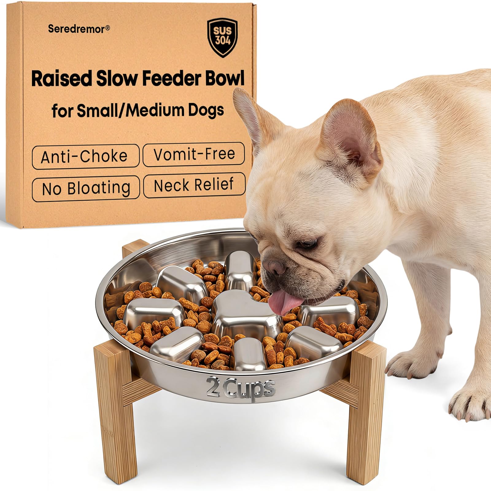 Seredremor elevated slow feeder bowl with 2-cup capacity for mindful meals.