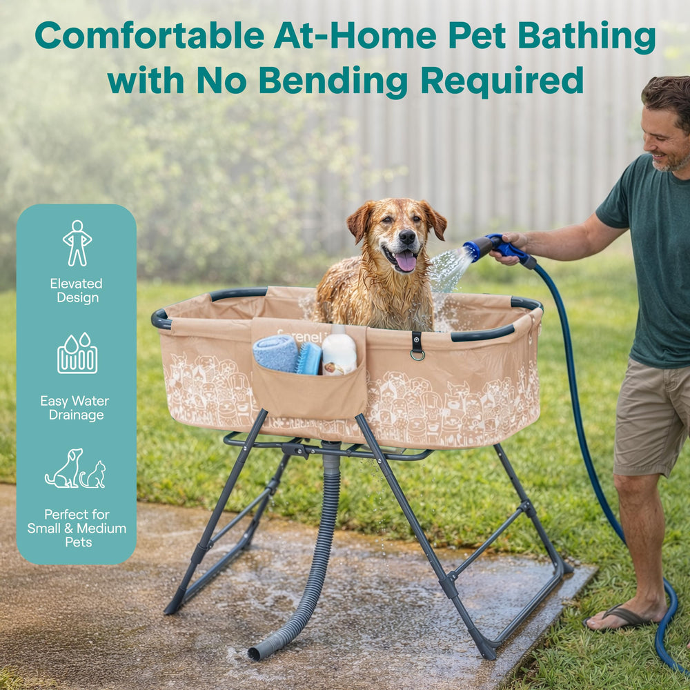 SereneLife foldable dog bath tub with adjustable height for comfortable grooming