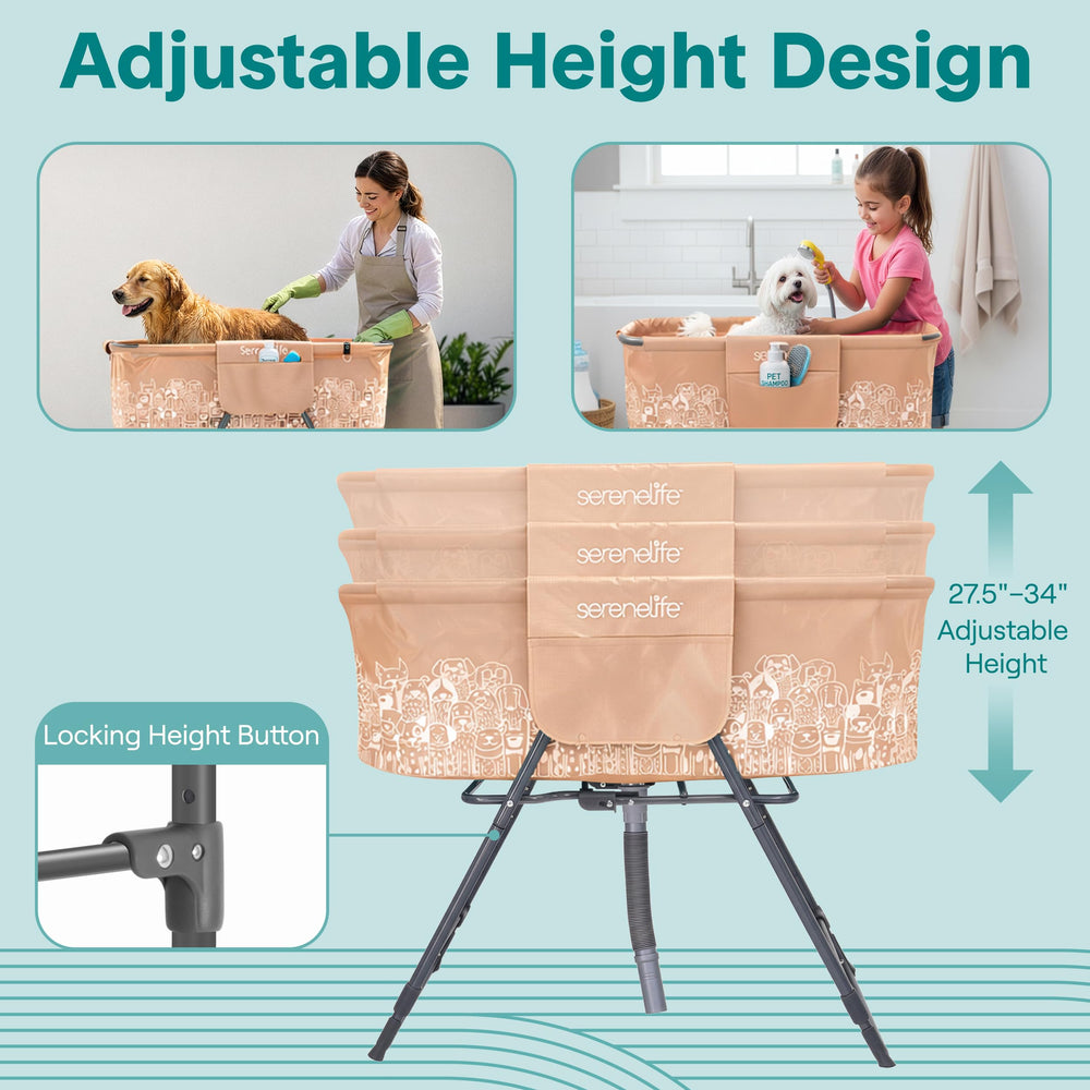 SereneLife foldable dog bath tub with drain hose for quick water release