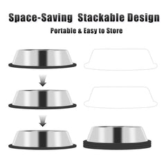 Serentive non-slip rubber base keeps bowls steady during feeding on wood floors.