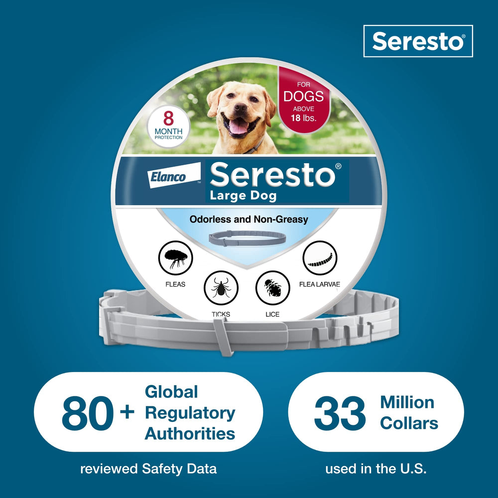 Seresto collar near veterinary clinic branding highlighting professional recommendation.