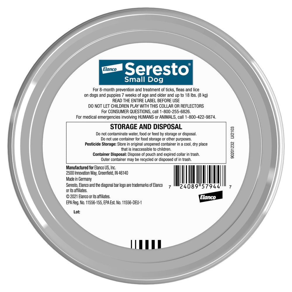 Seresto small dog collar worn on dog illustrating ongoing protection