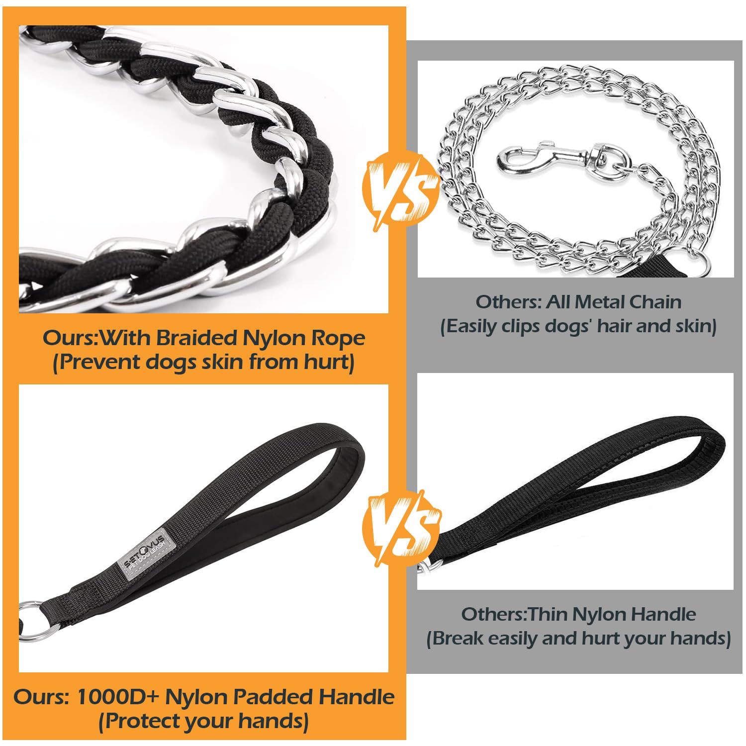 S-ETOVUS heavy-duty chain leash resists wear for active dogs.