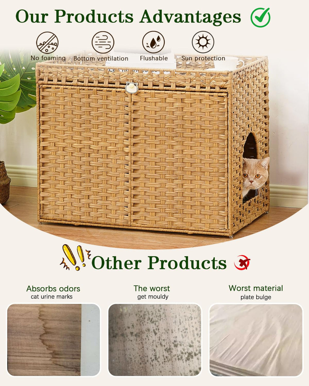 SETVSON spacious interior accommodates a large covered litter box for comfort.