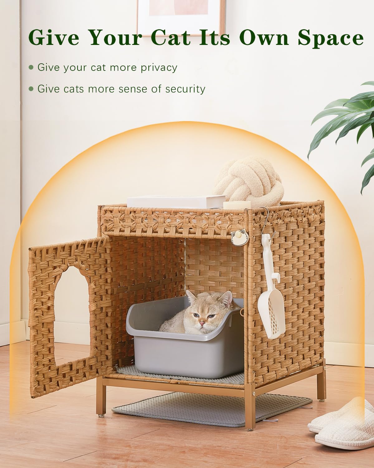 SETVSON cat litter enclosure in a living room or bedroom blending with decor