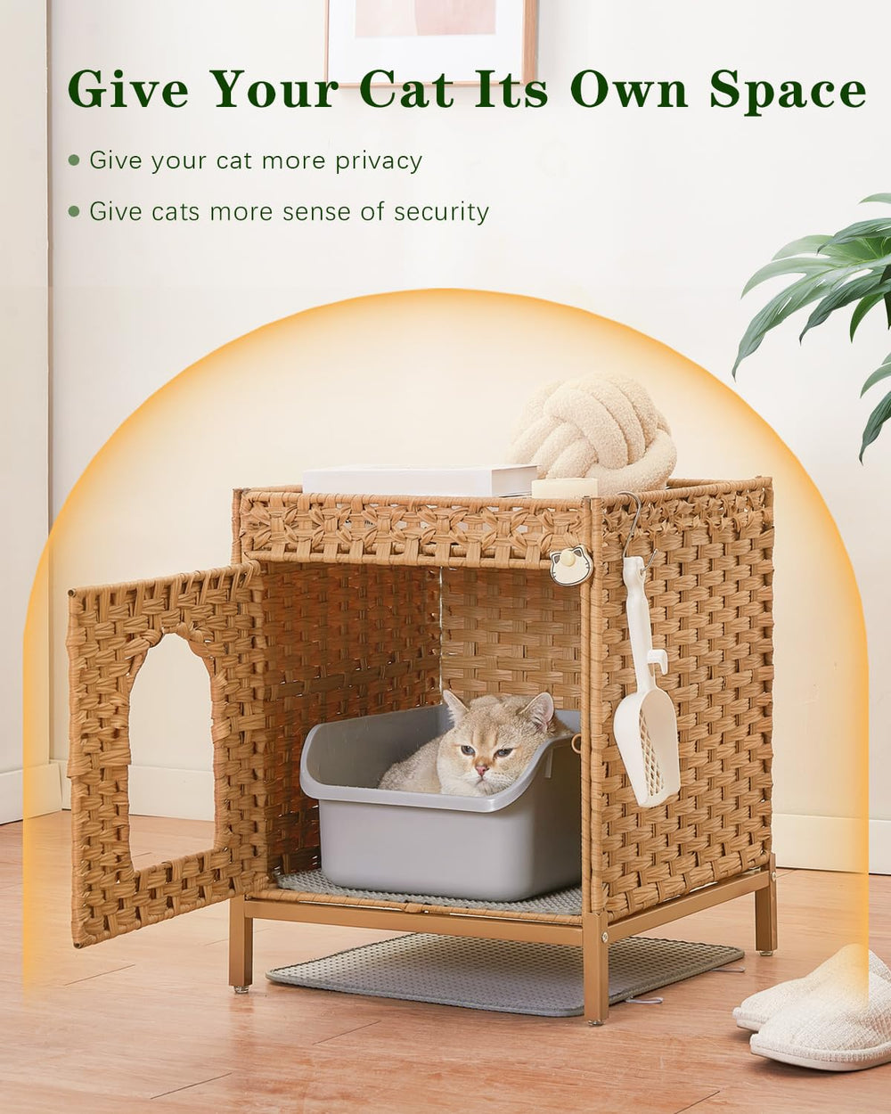 SETVSON cat litter enclosure in a living room or bedroom blending with decor