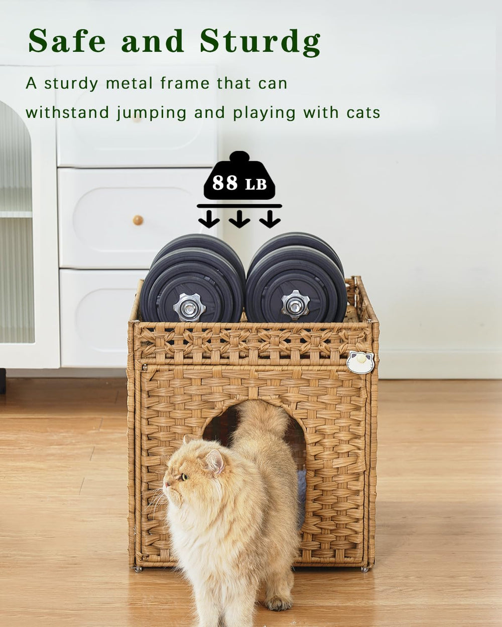 SETVSON double-sided cushions inside the rattan cat house