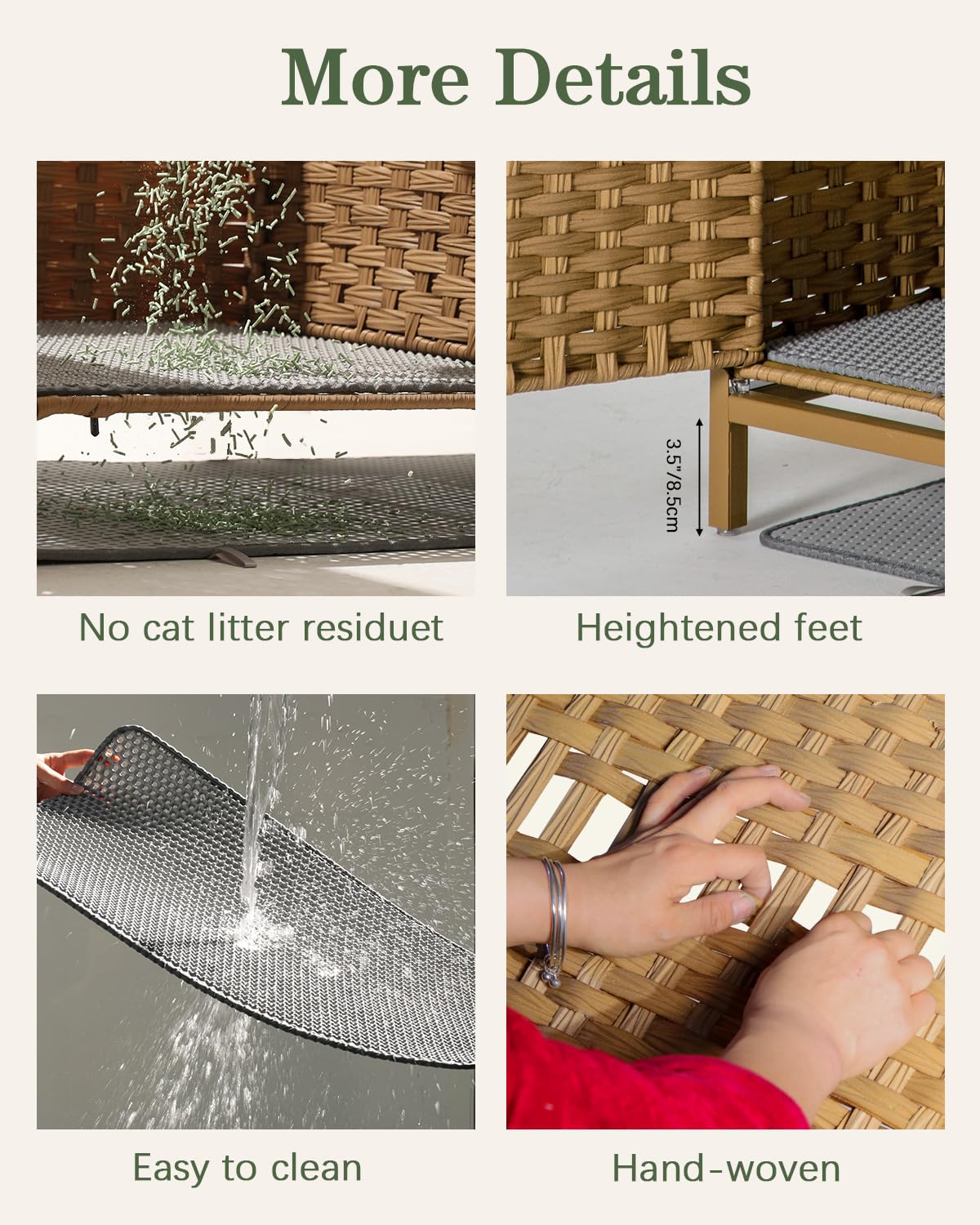 SETVSON raised feet interior space show easy cleaning access.