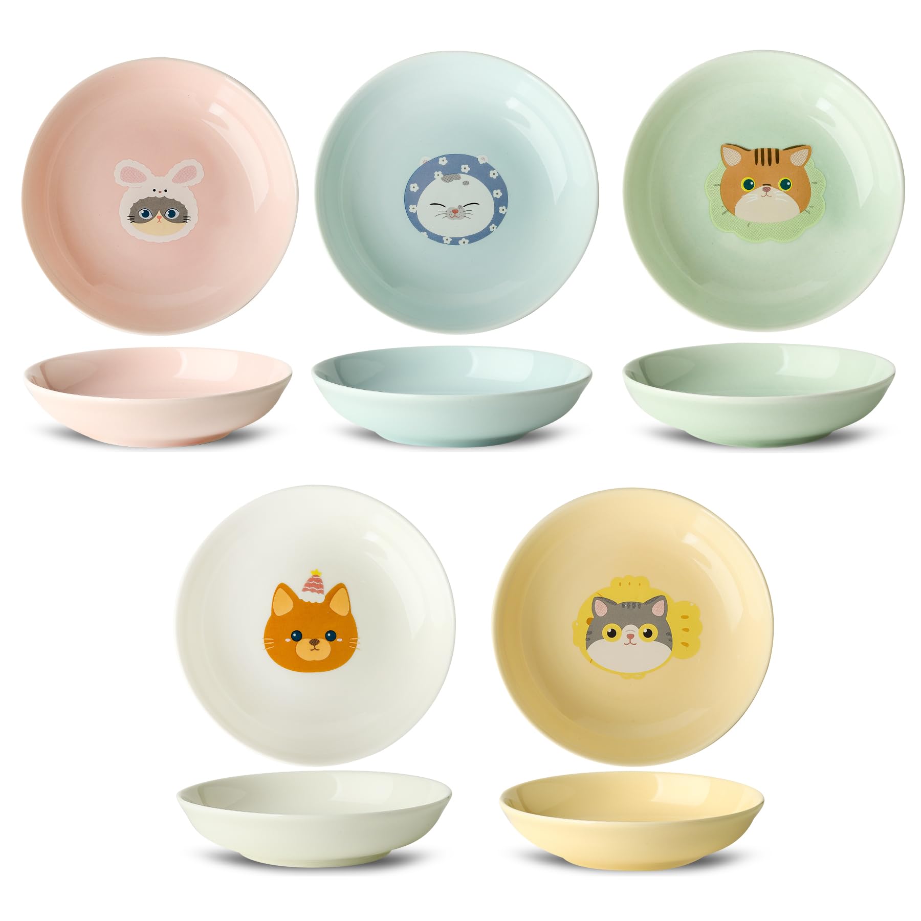 Seyatoo ceramic cat bowls set with wide 5.7-inch bowls for whisker-friendly feeding.