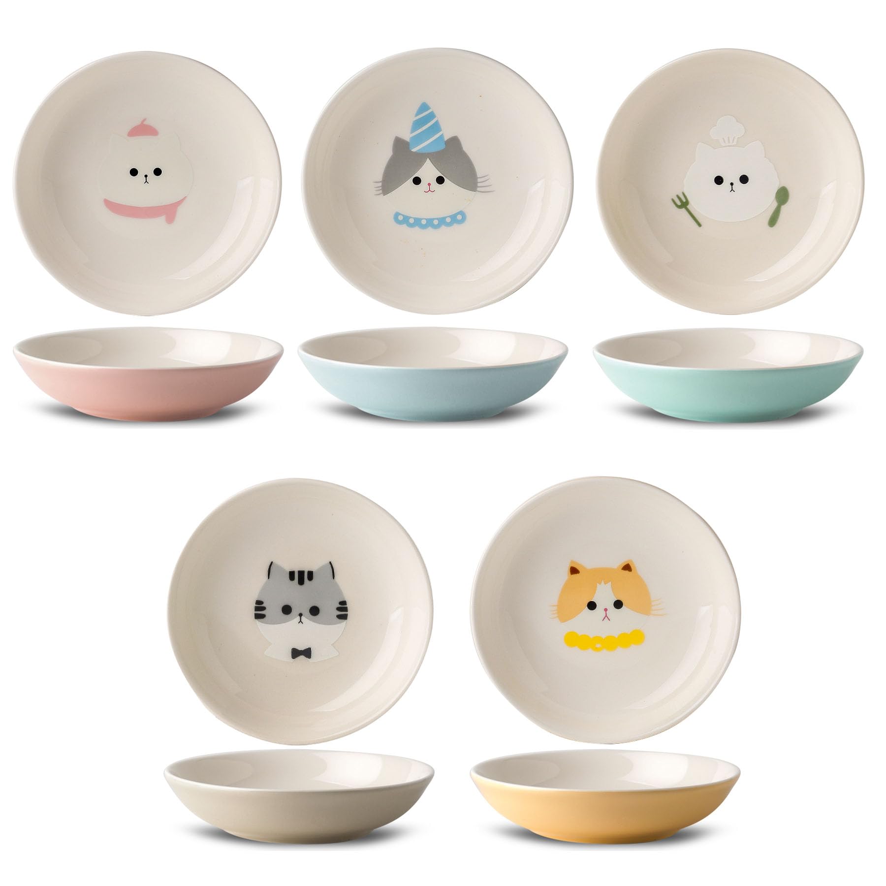 Seyatoo ceramic cat bowls wide 5-7 inches reduce whisker fatigue during meals.