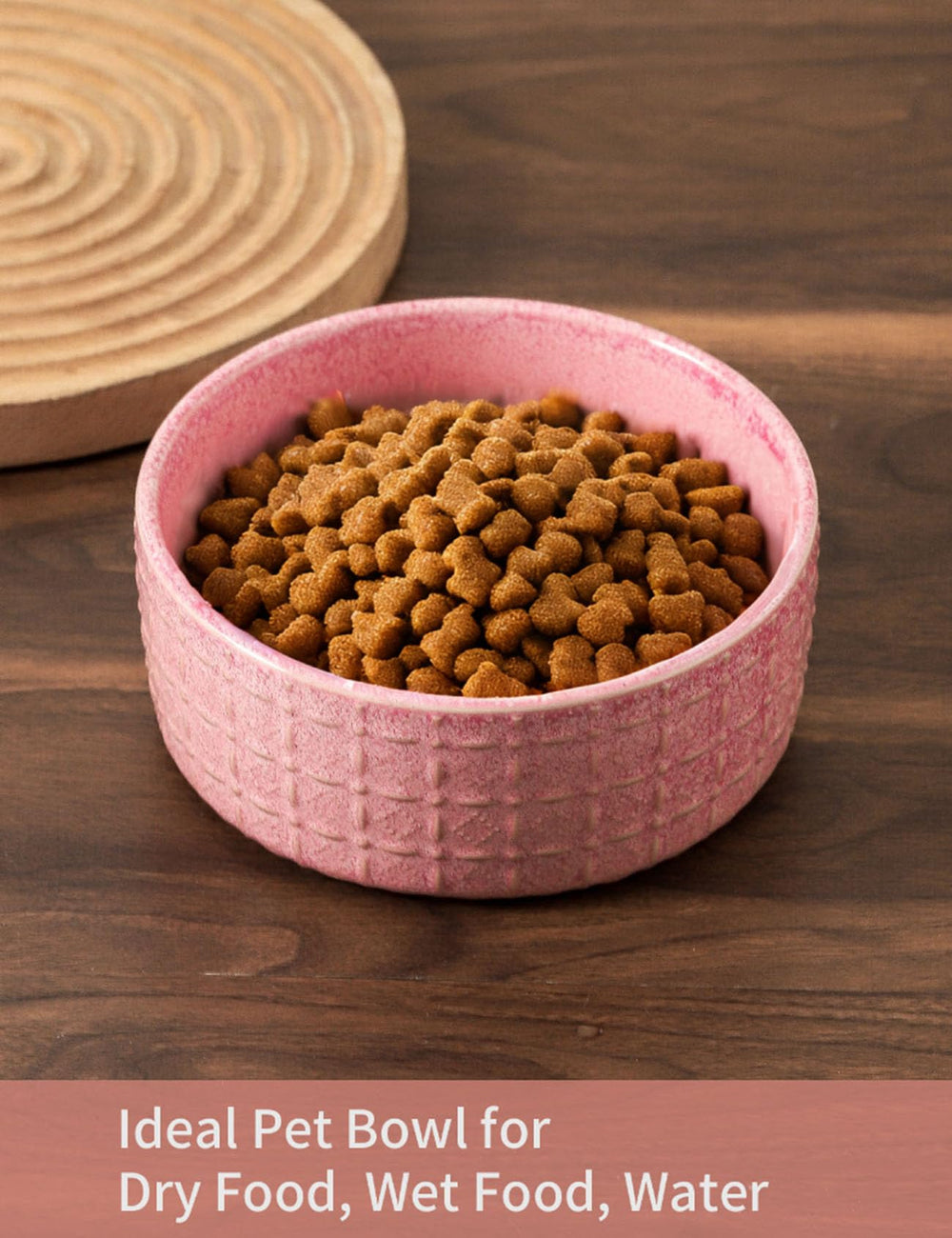 Seyatoo pink ceramic bowl with full capacity indication for dry food or water