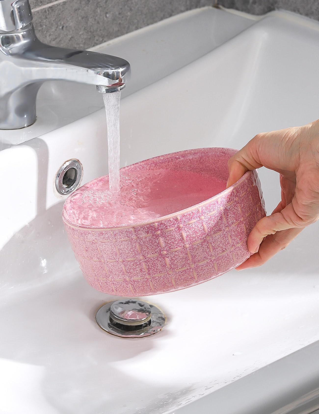 Seyatoo pink ceramic bowl labeled microwave-safe for quick reheating if needed