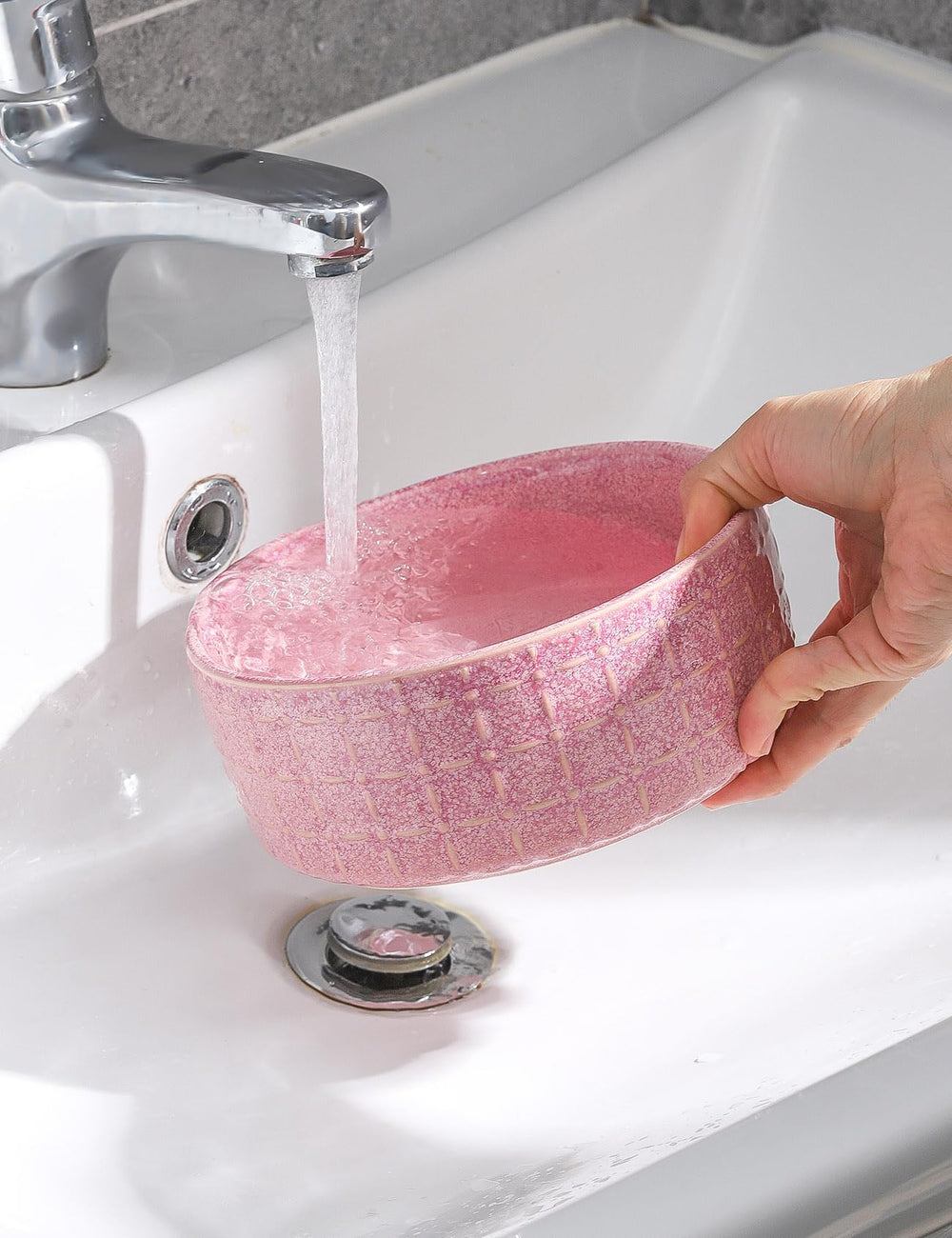 Seyatoo pink ceramic bowl labeled microwave-safe for quick reheating if needed