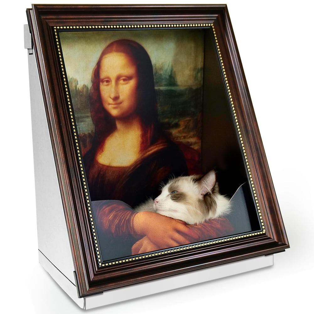 Seyõssbe Mona Lisa cat bed painting frame offers a stylish lounging spot for indoor cats.