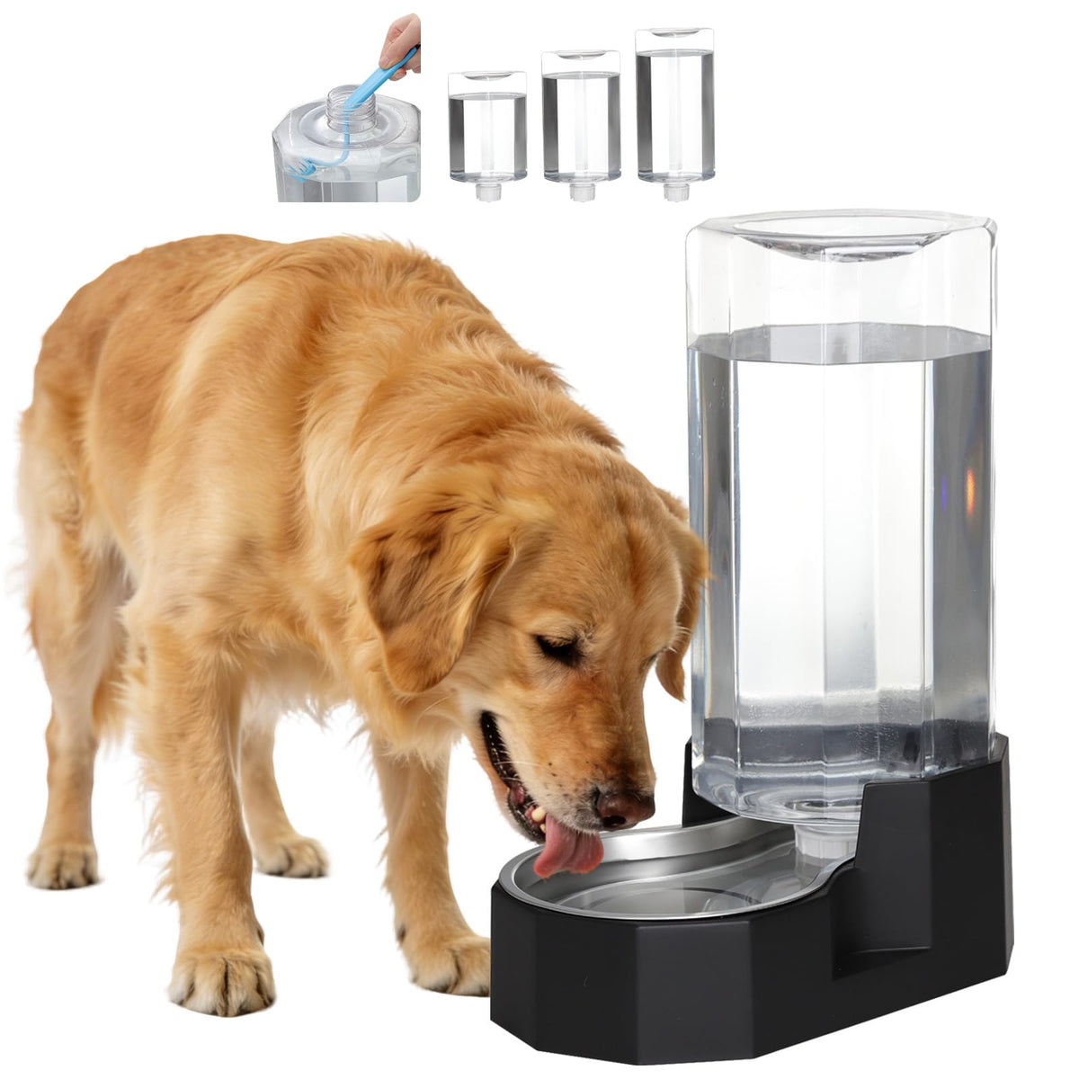 Sfozstra 9L gravity water dispenser with bowl ensuring steady hydration for large dogs and multiple pets
