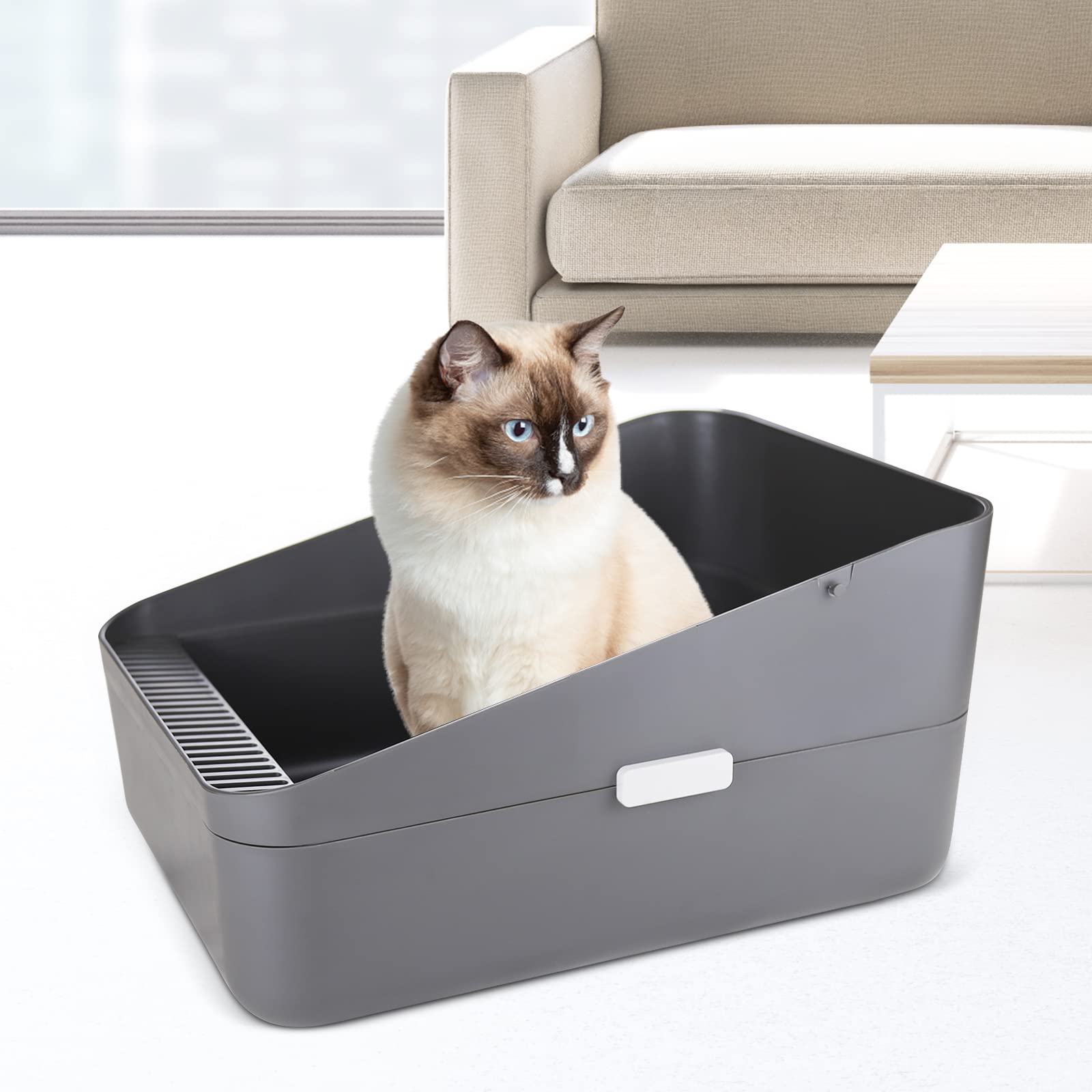 Sfozstra Cats Litter Box Low promotes tidy interiors by reducing litter scatter