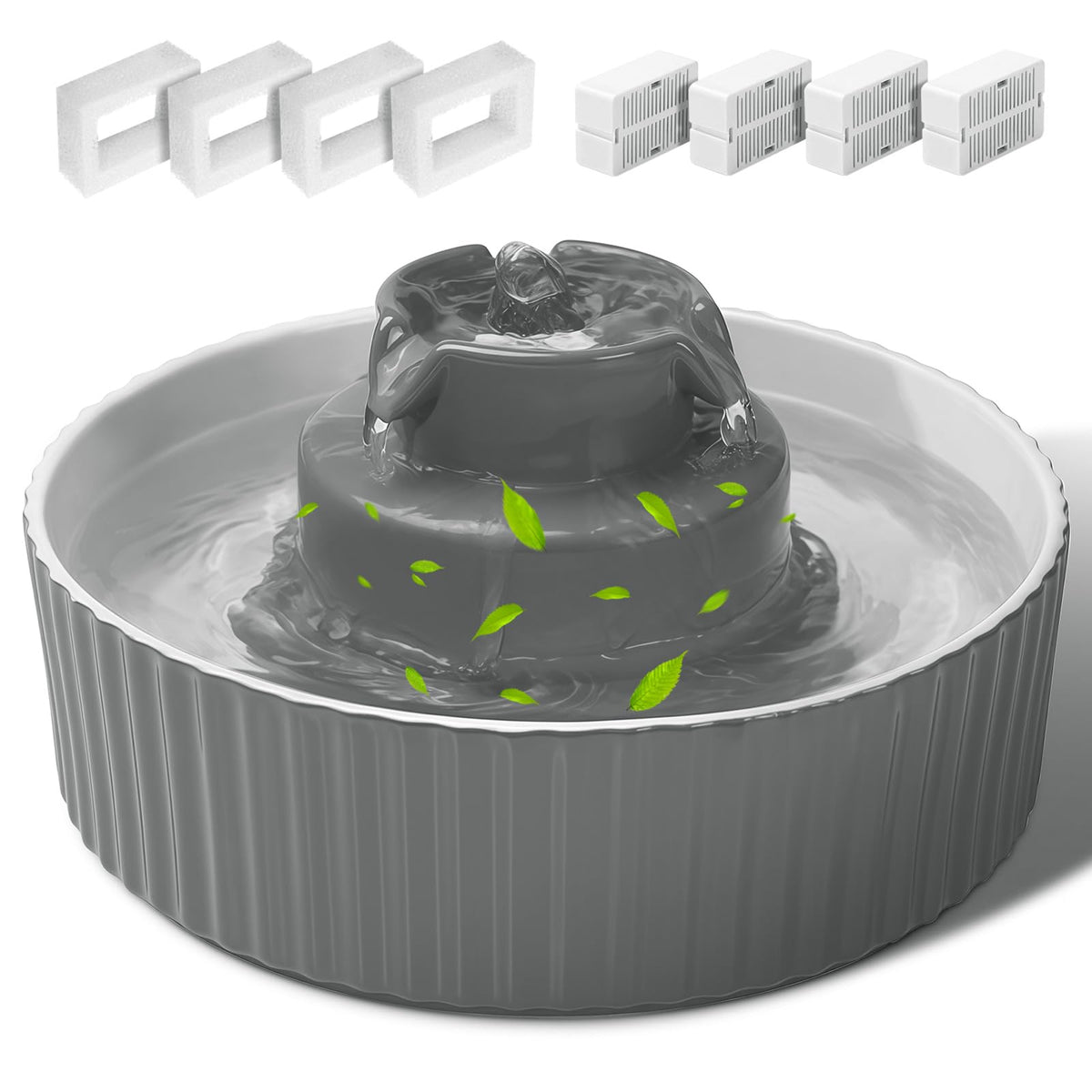 SgurFin ceramic cat fountain with 2.1L capacity for easy hydration.