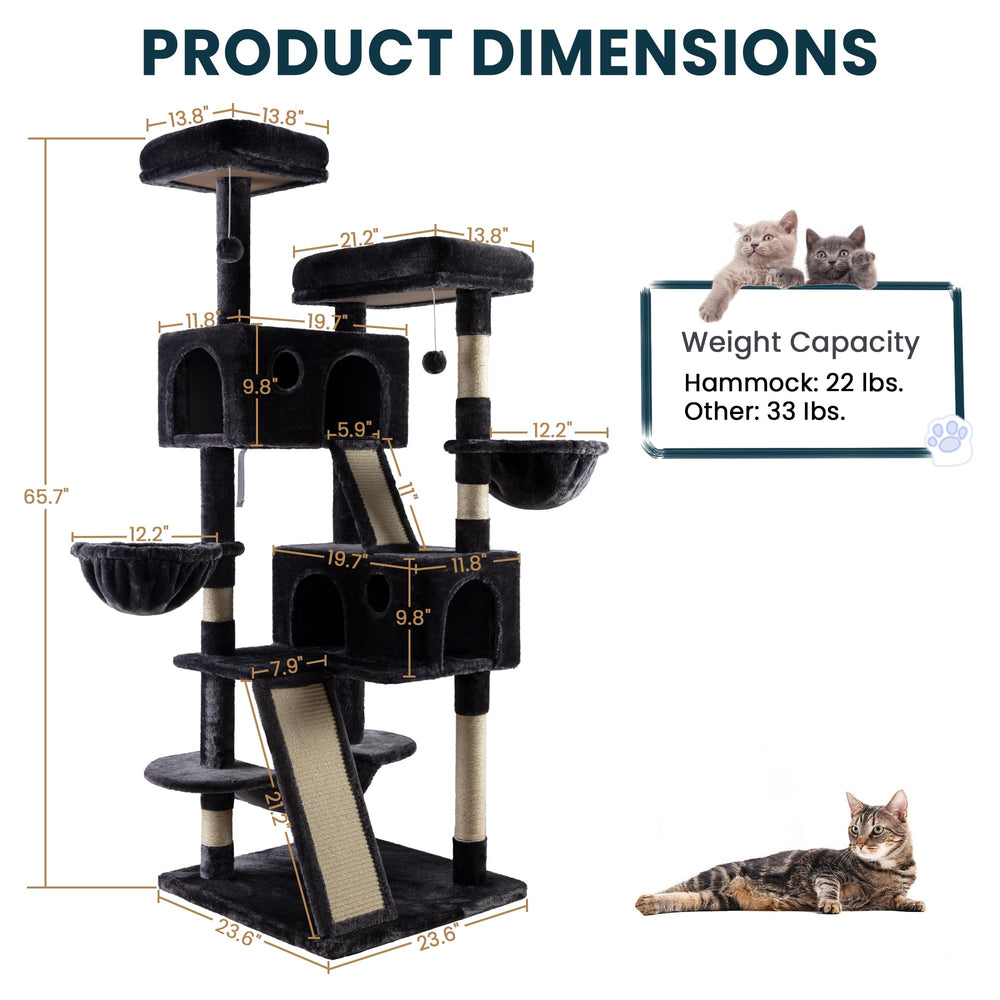 SHA CERLIN 65in cat tree baskets create snug hiding spots.