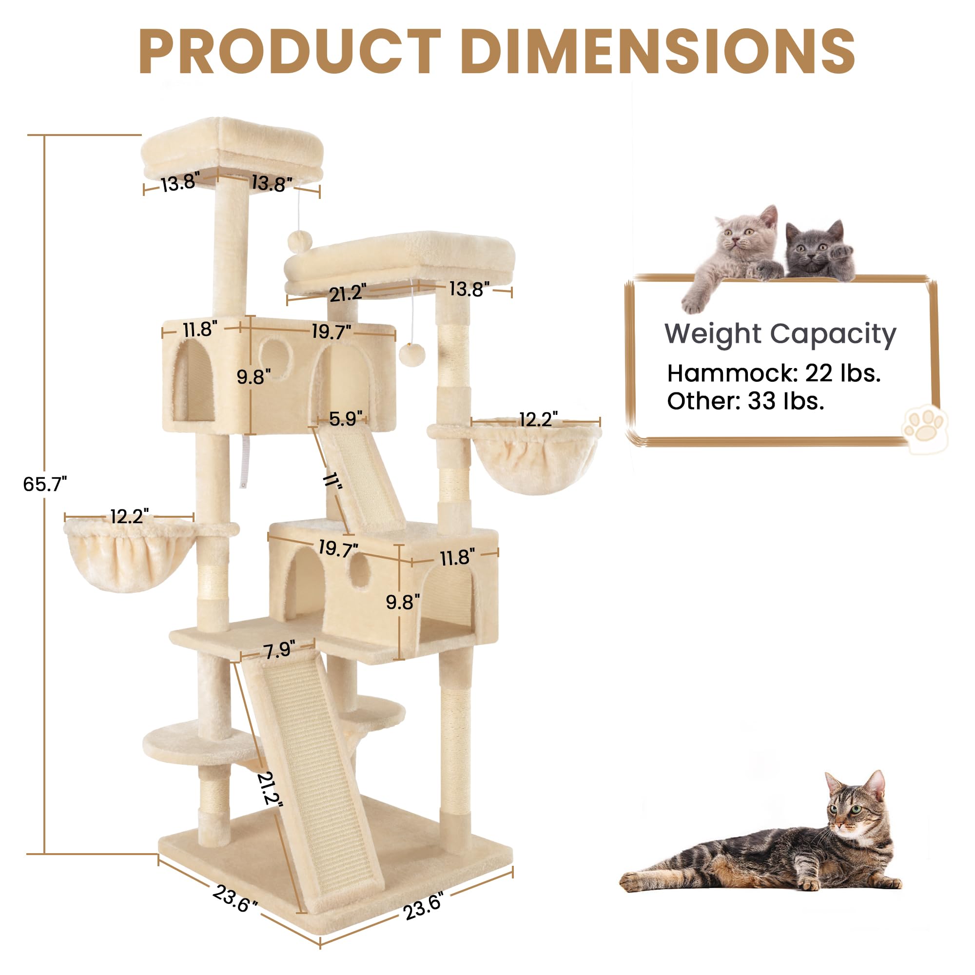 SHA CERLIN 65in cat tree beige finish blends with decor
