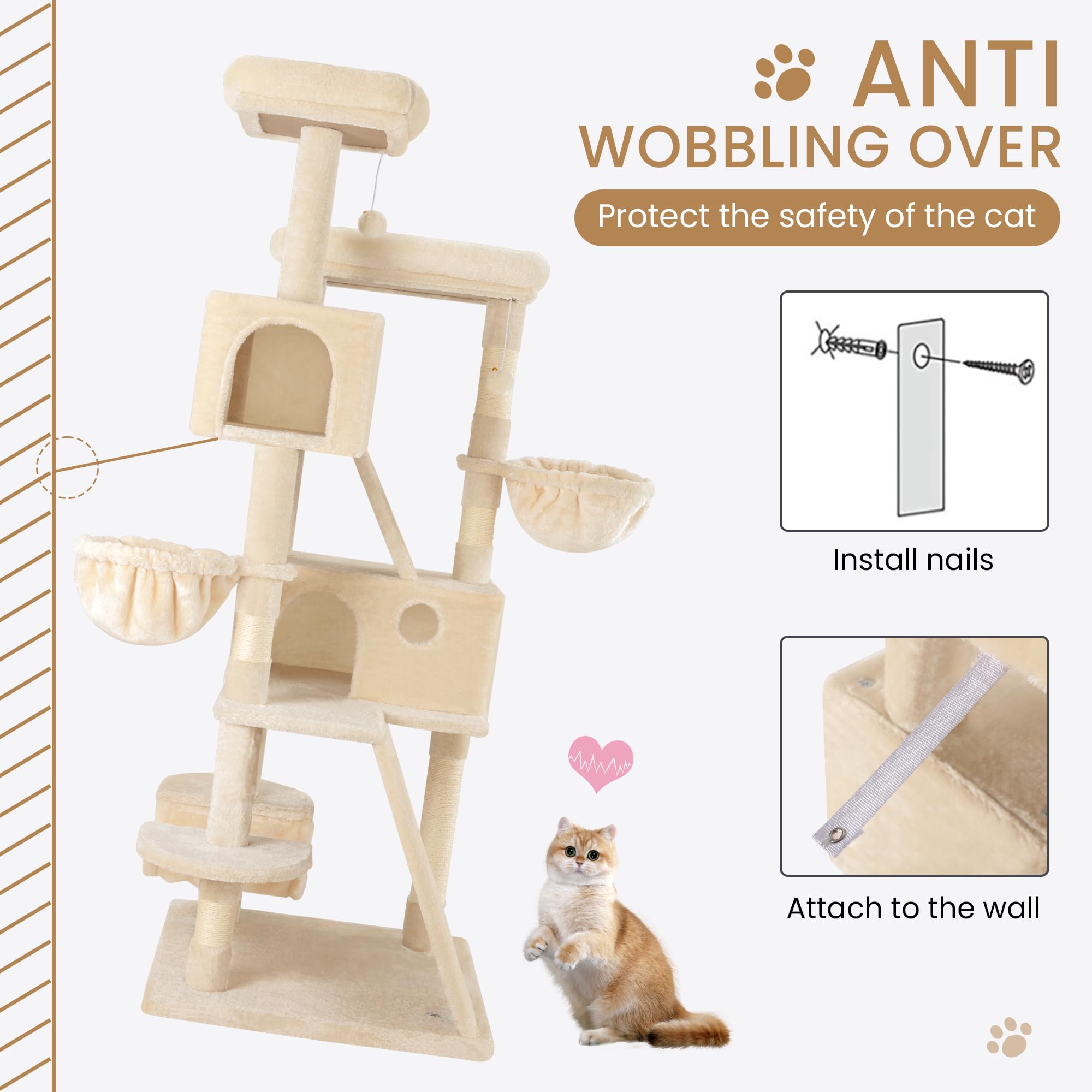 SHA CERLIN 65in cat tree hammock for relaxed lounging space