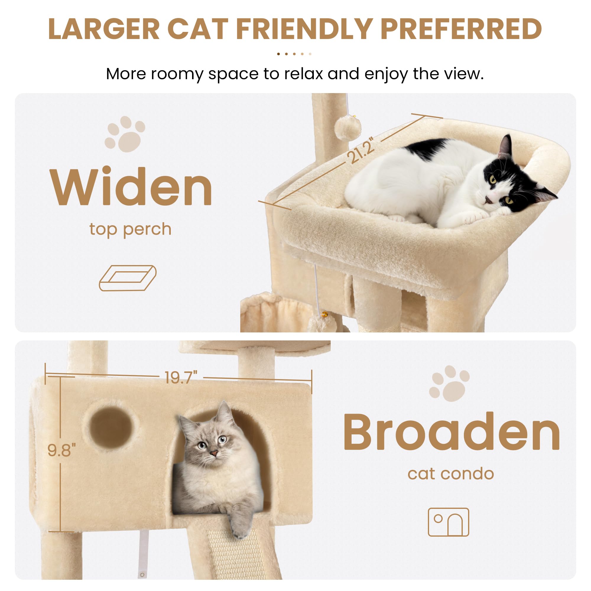 SHA CERLIN 65in cat tree multi-level layout supports multiple cats at once