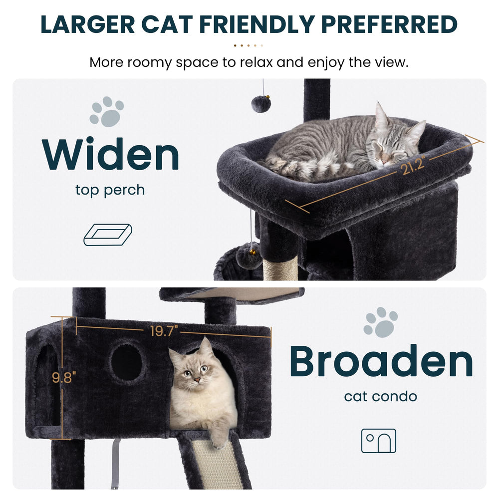 SHA CERLIN 65in cat tree plush perches offer cozy rest spots.