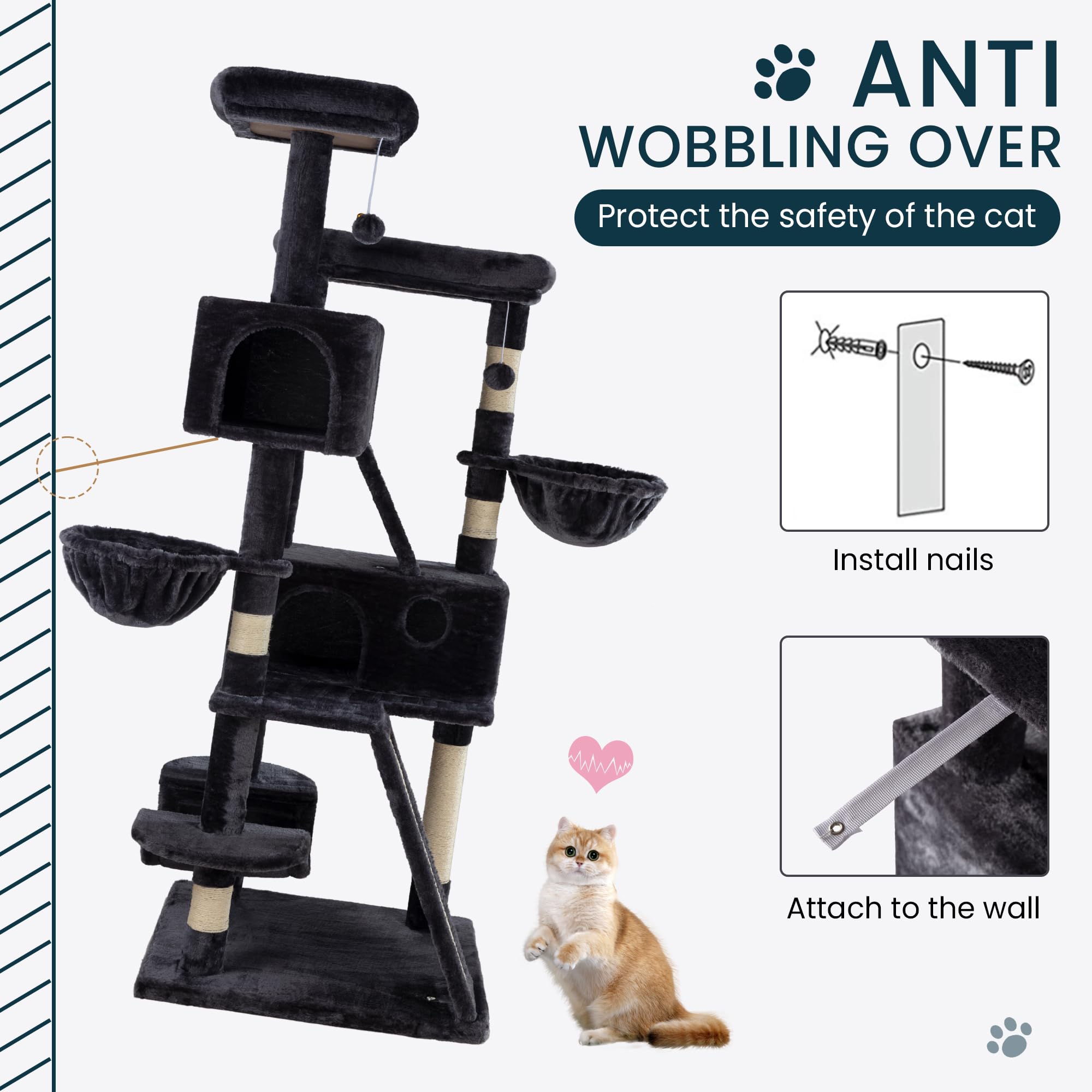 SHA CERLIN 65in cat tree scratching ladders encourage healthy scratching.