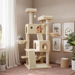 SHA CERLIN 65in cat tree top platform provides elevated lounging for curious cats