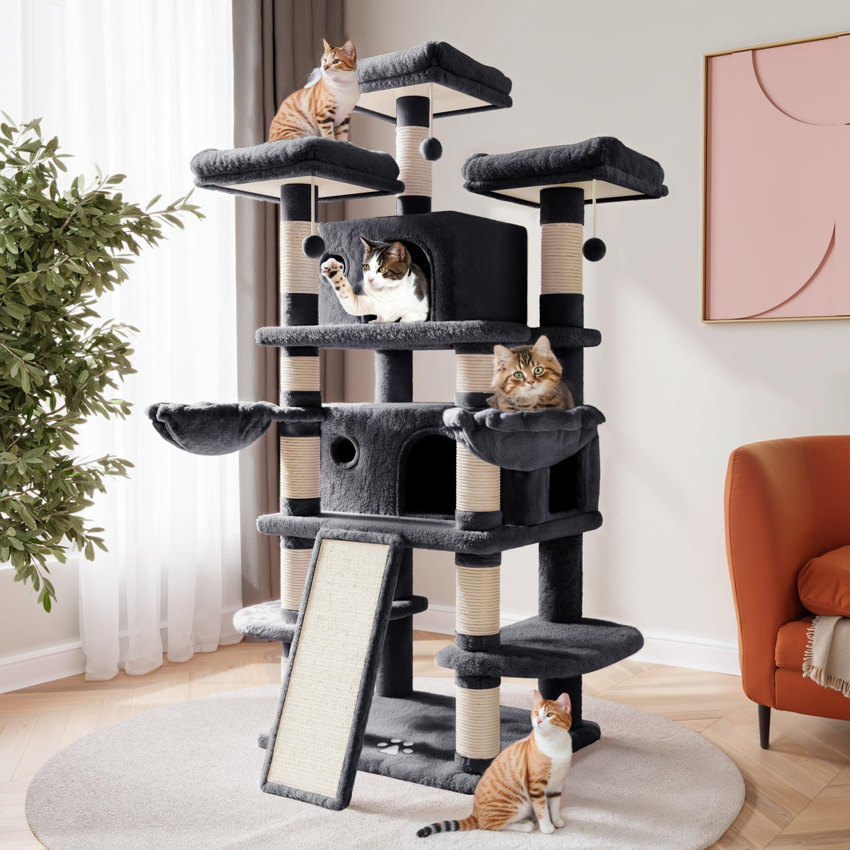 SHA CERLIN 68-inch cat tree condo in dark grey for lounging and play