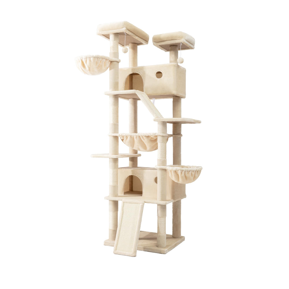 SHA CERLIN beige cat tree finish complements modern living spaces