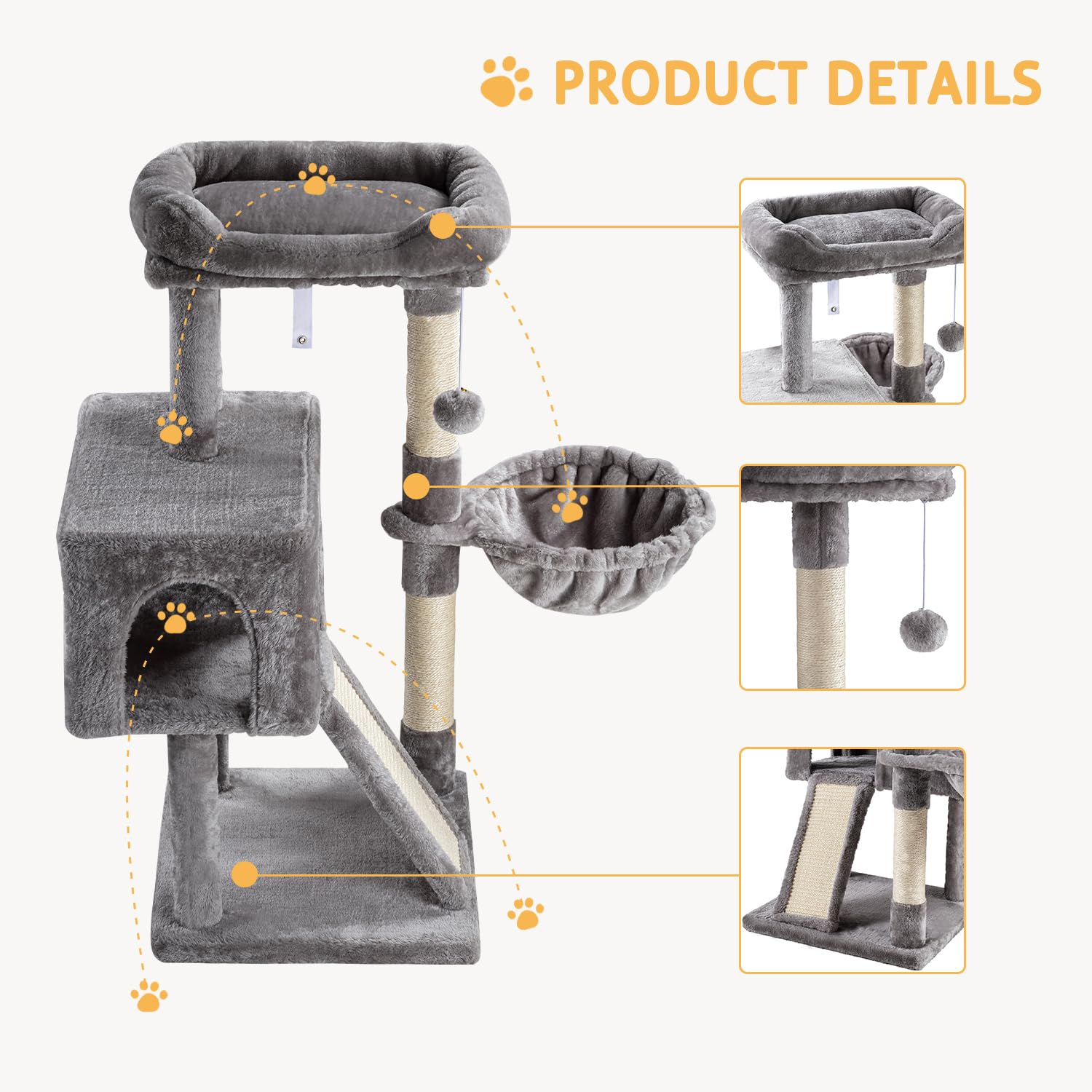 Soft plush covering on SHA CERLIN cat tree offers warm, comfy resting spots.