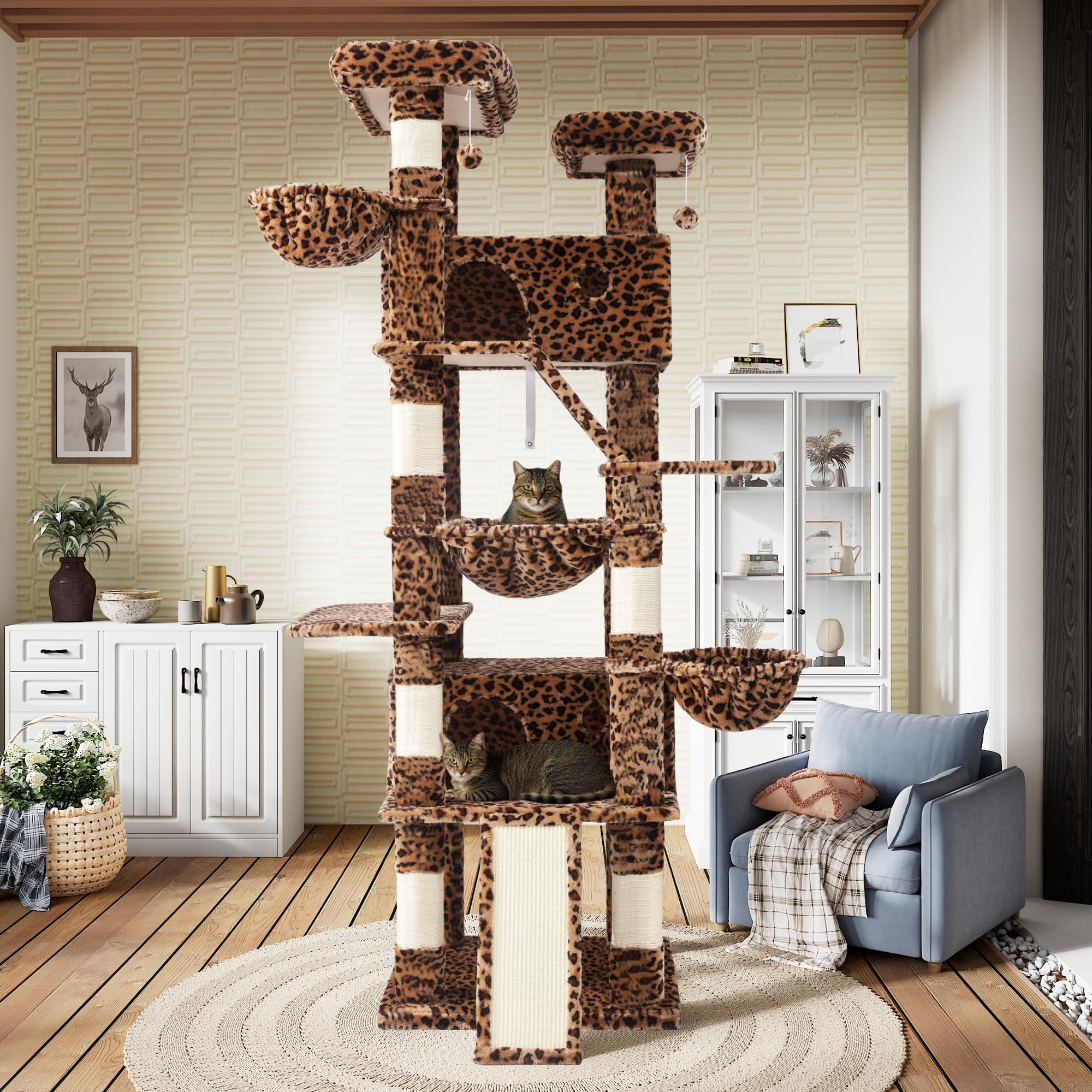 SHA CERLIN cat tree hammock creates a soft lounging spot after play.