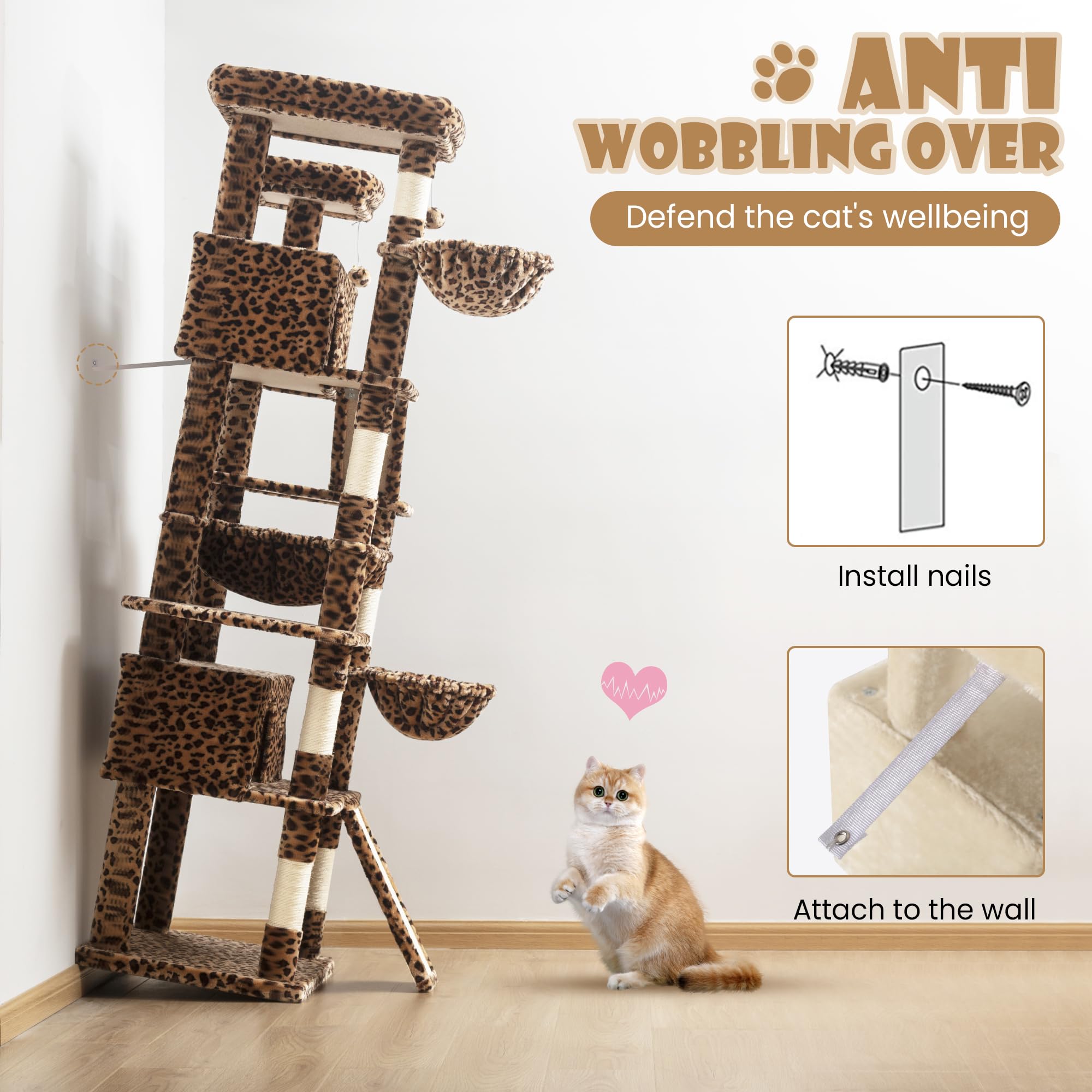 SHA CERLIN leopard print cat tree adds stylish flair to any room.