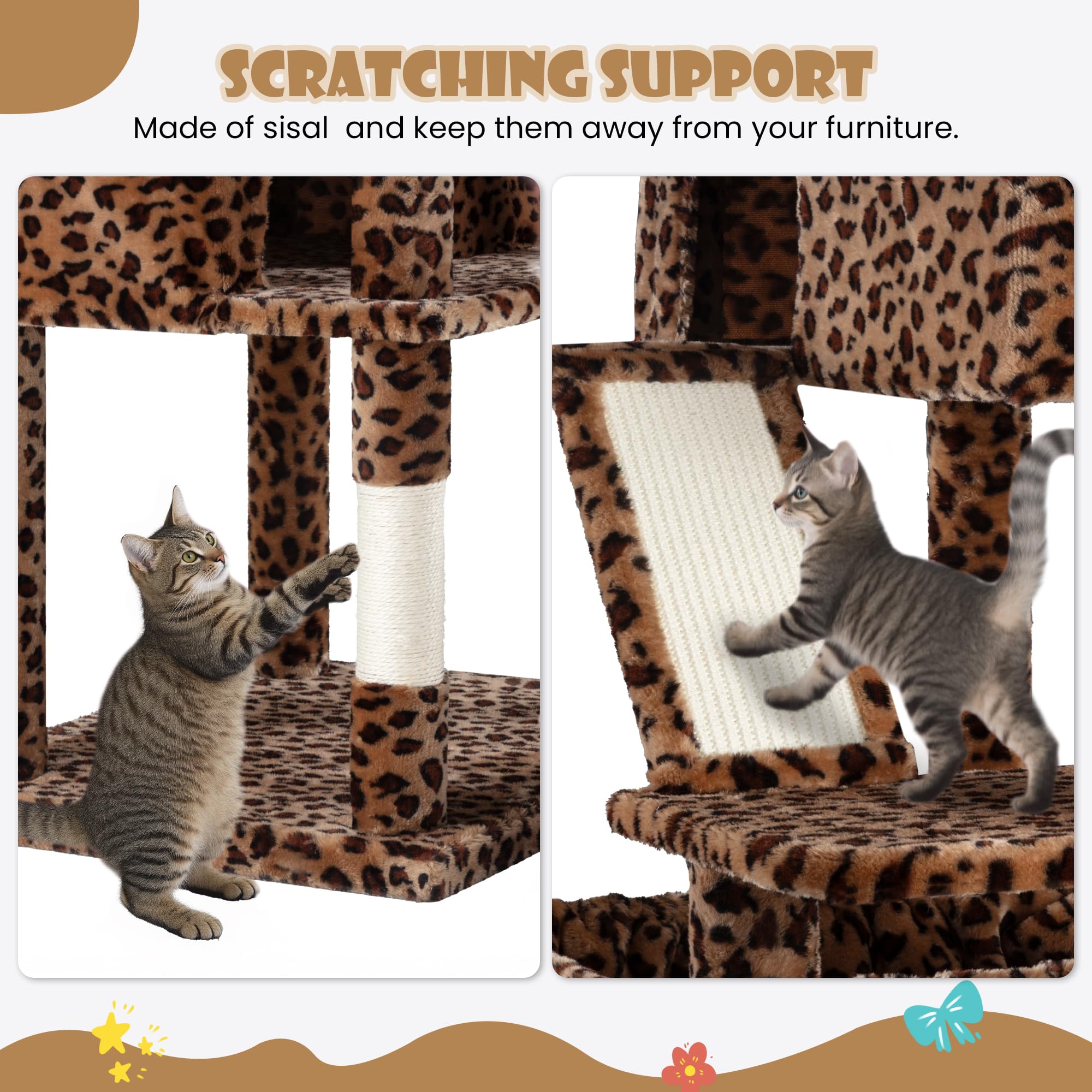 SHA CERLIN 81in cat tree multi-cat area enables shared vertical play.