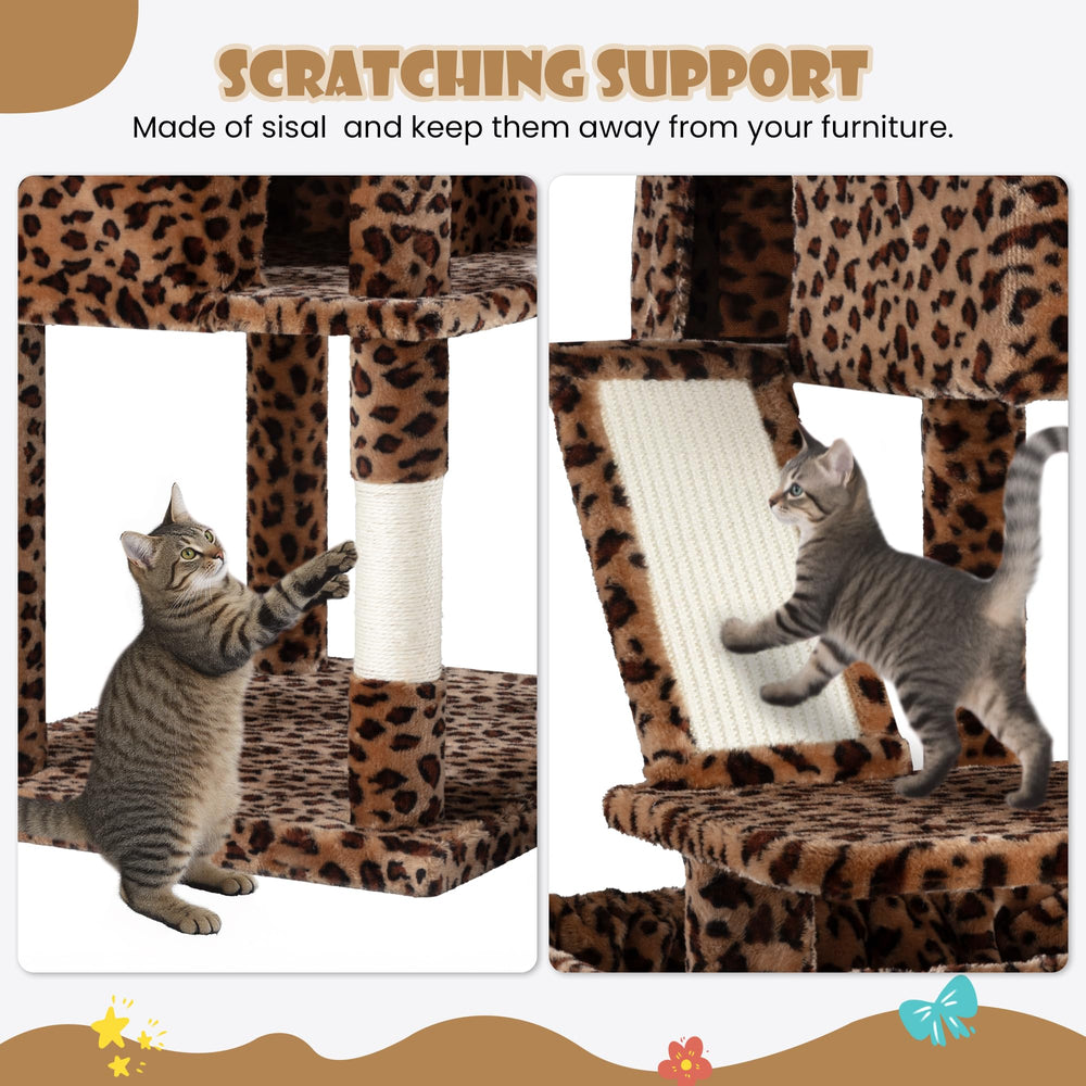 SHA CERLIN 81in cat tree multi-cat area enables shared vertical play.