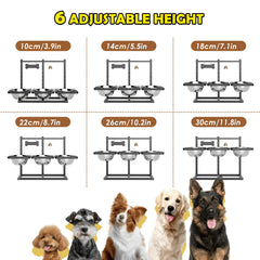 SHAINFUN adjustable height rack elevates bowls for comfortable neck alignment.