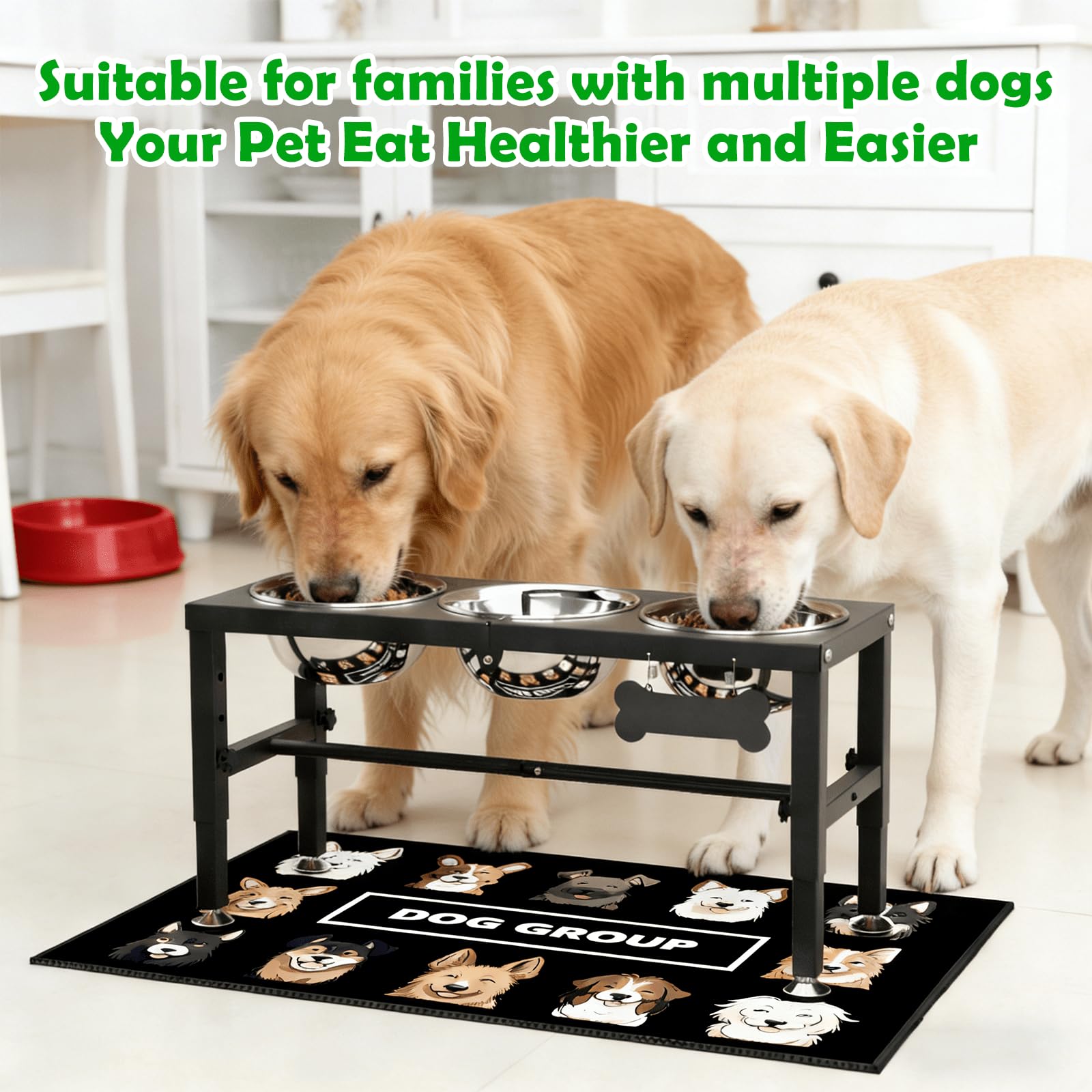 SHAINFUN adjustable-height stand aligns feeding height for comfortable eating.
