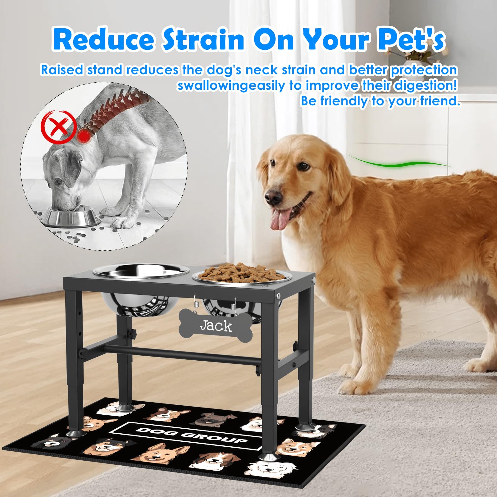 SHAINFUN height-adjustment feature allows customized feeding height for large dogs.