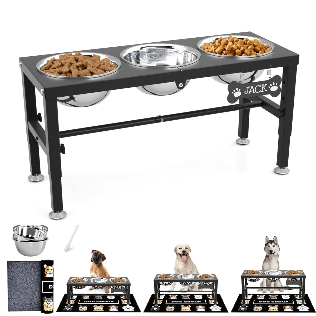 SHAINFUN metal elevated dog bowls stand provides sturdy support for large dogs.
