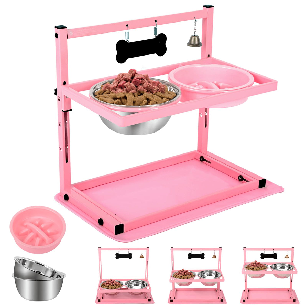 SHAINFUN pink elevated dog bowl stand with adjustable height for dogs