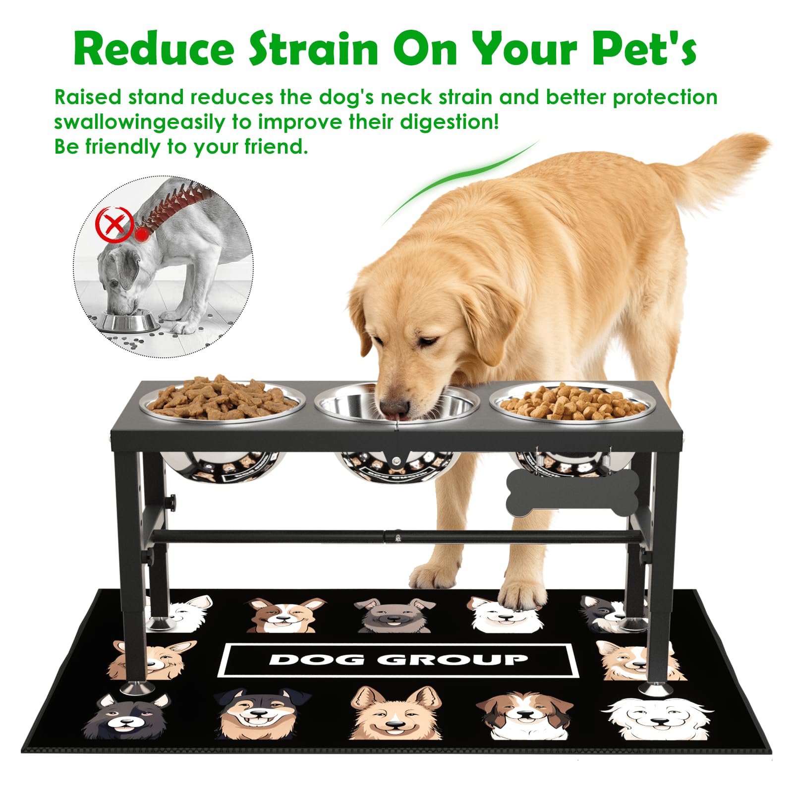SHAINFUN three-58oz bowls setup ideal for simultaneous feeding of multiple dogs.
