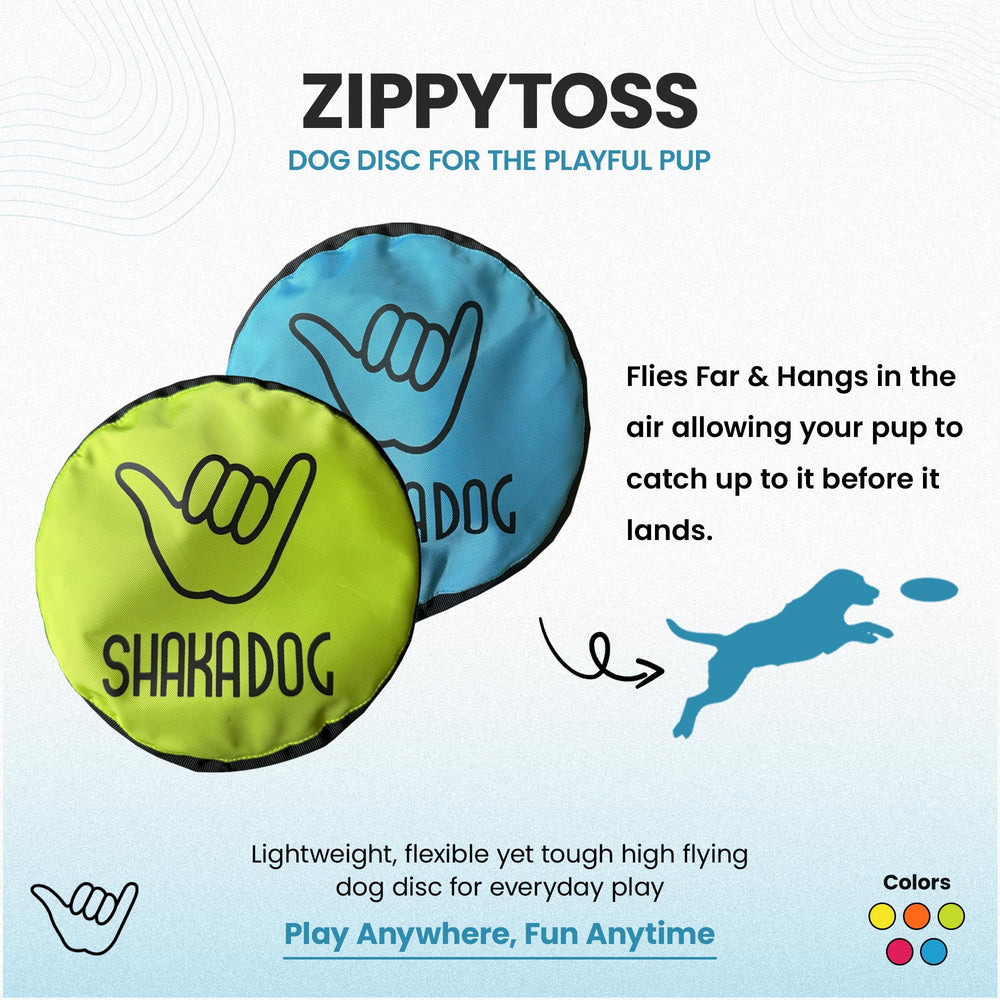 Shaka ZippyToss disc suspended in air for easy catch timing.