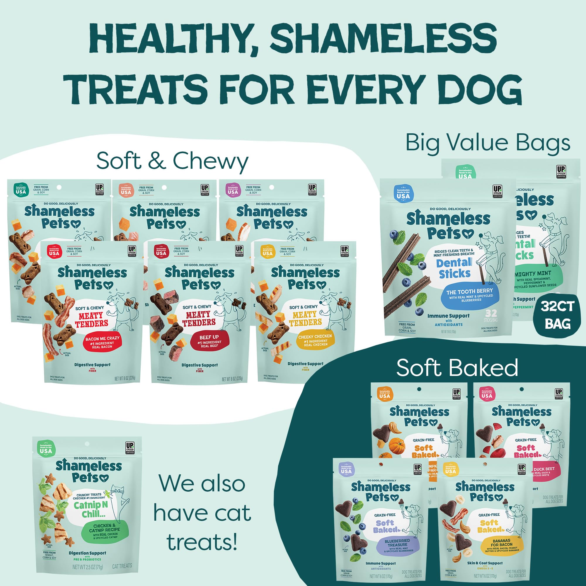 Shameless Pets grain-free formula free from grains, corn, and soy.