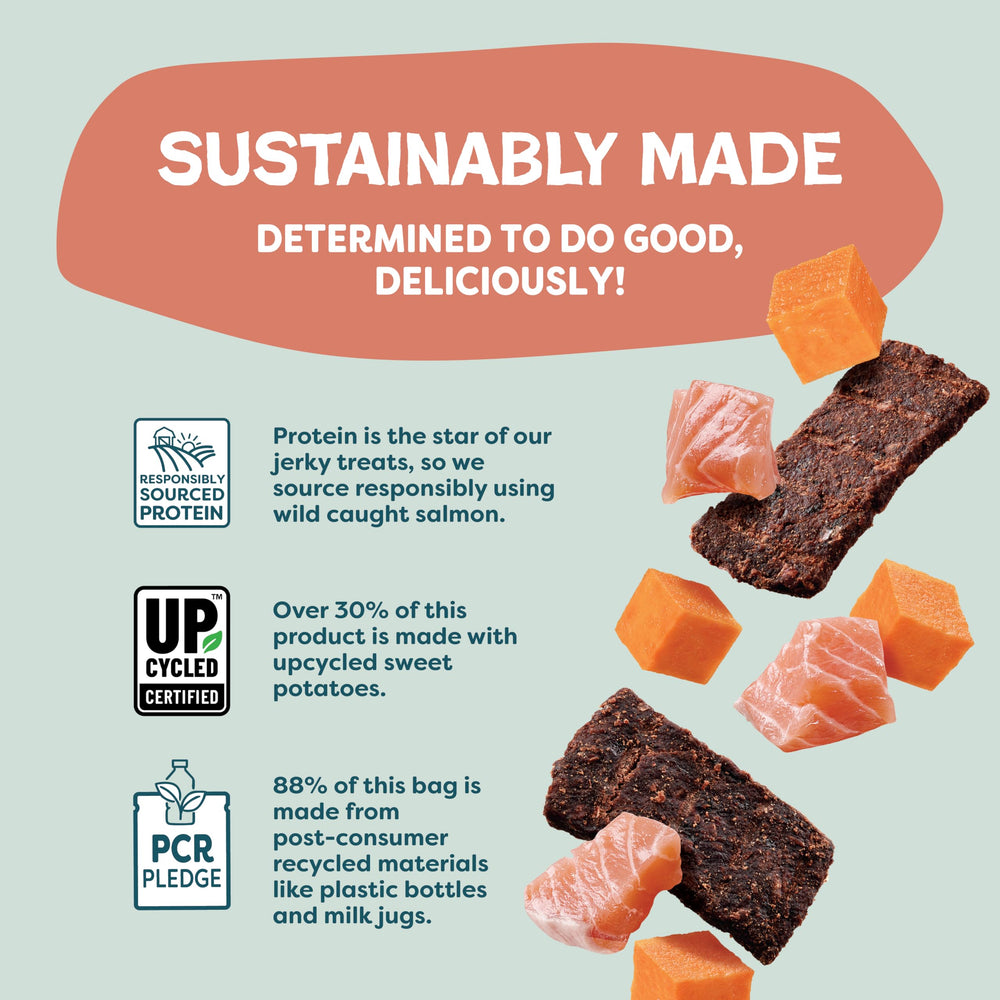 Shameless Pets Jerky Bites grain-free formula without corn, soy, or wheat.
