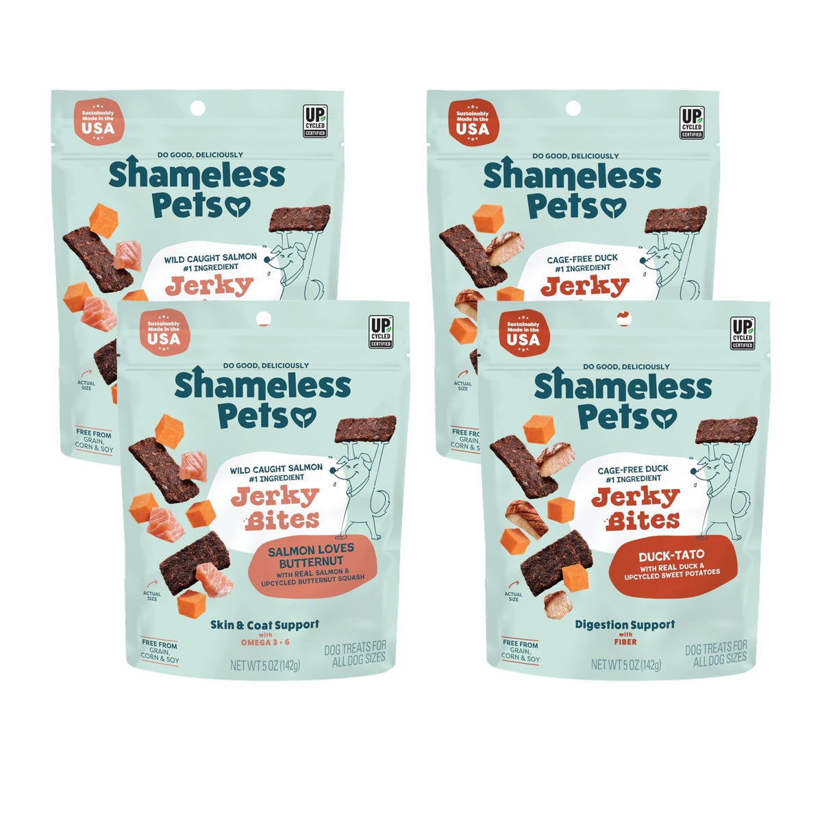 Shameless Pets Jerky 4-Pack variety for daily dog treat ritual