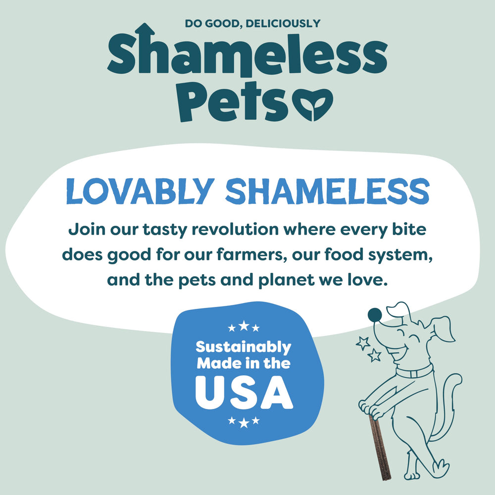 Shameless Pets made in USA dental treats with sustainable practices.