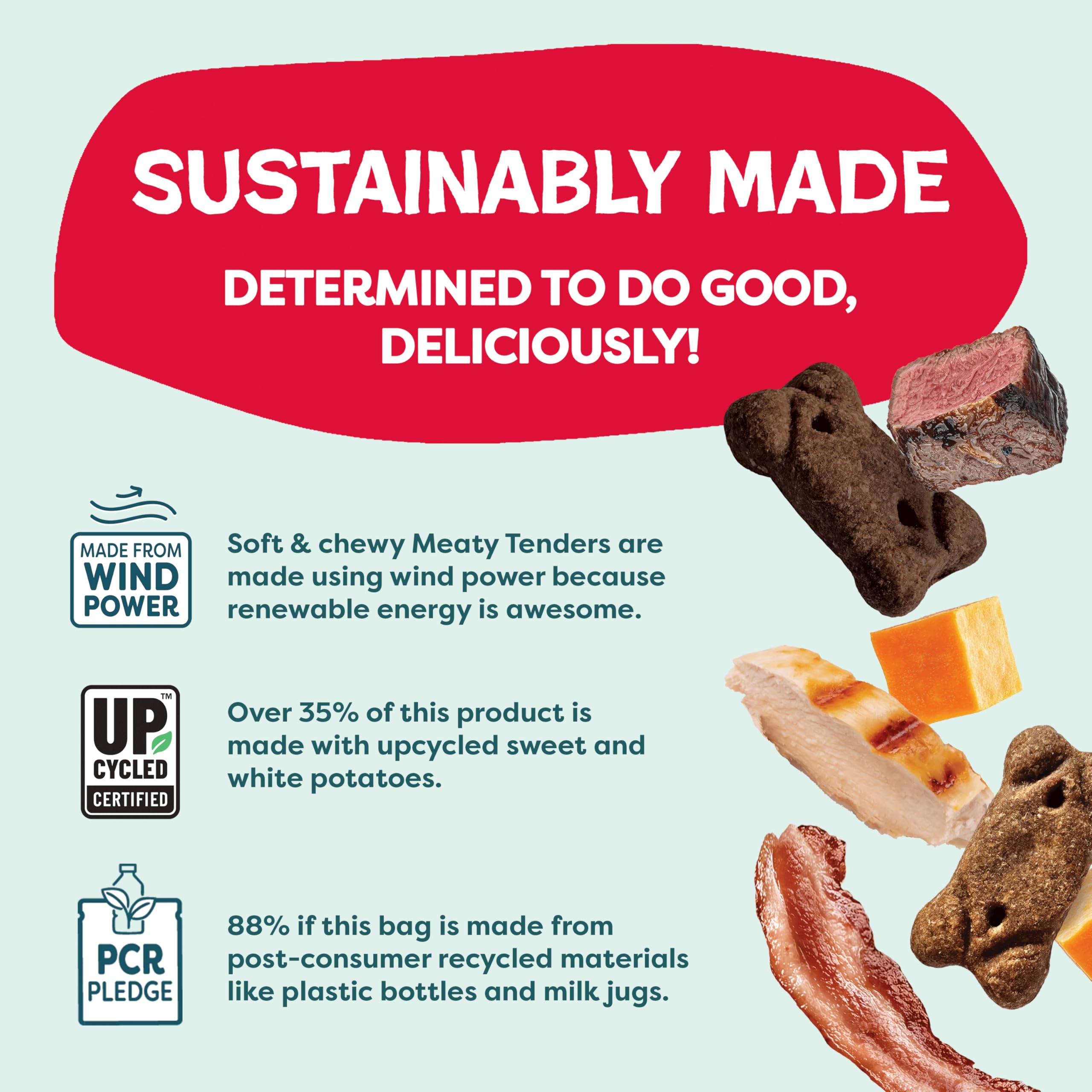 Shameless Pets Meaty Tenders sweet potato fiber communicates gut-friendly nutrition.