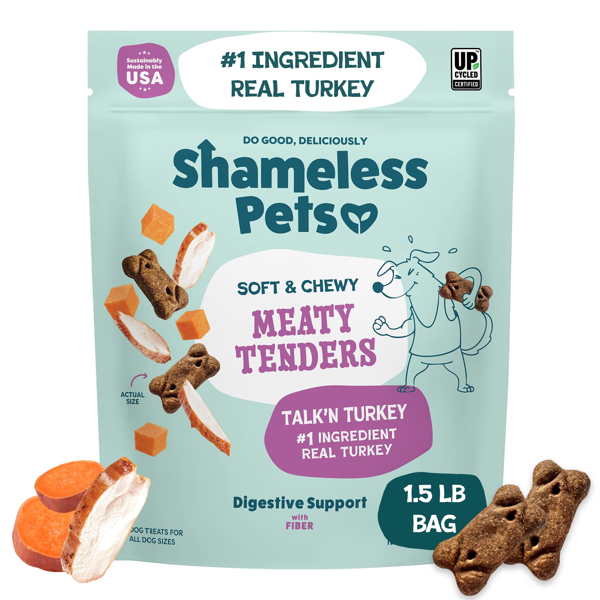 Shameless Pets Talk'n Turkey Meaty Tenders feature real turkey as the first ingredient for protein