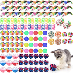 Shappy 150 Pcs Cat Toys set with mice and rainbow balls for indoor play.